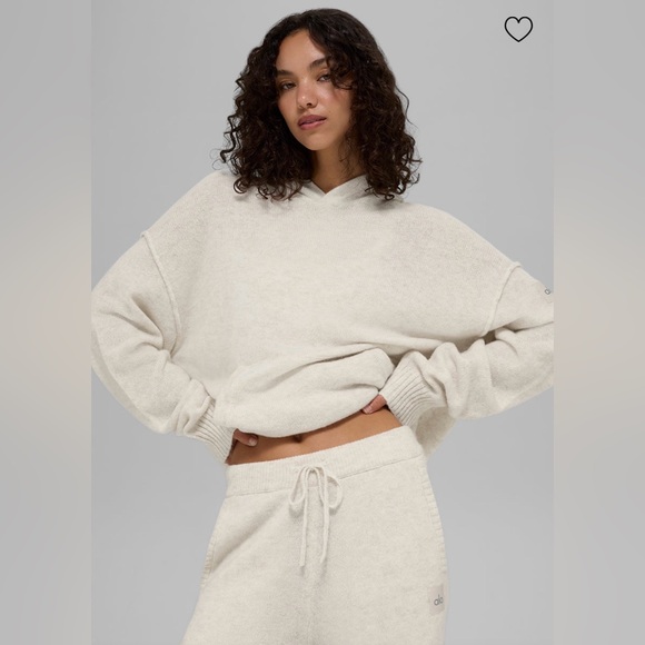 Alo Yoga New Class Cashmere Hoodie Bone Heather Kangaroo Pocket XXS Oversized